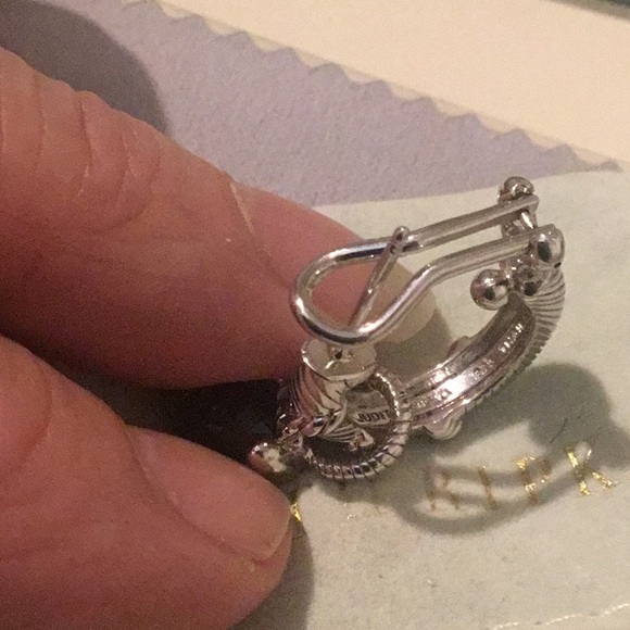 Vintage Judith Ripka Hoop Earrings With Natural Cushion Cut Smoky Quartz Charms - Picture 14 of 15